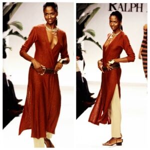 Vintage 90s Ralph Lauren Collection Purple Label Runway Linen Maxi Dress Wrap L
